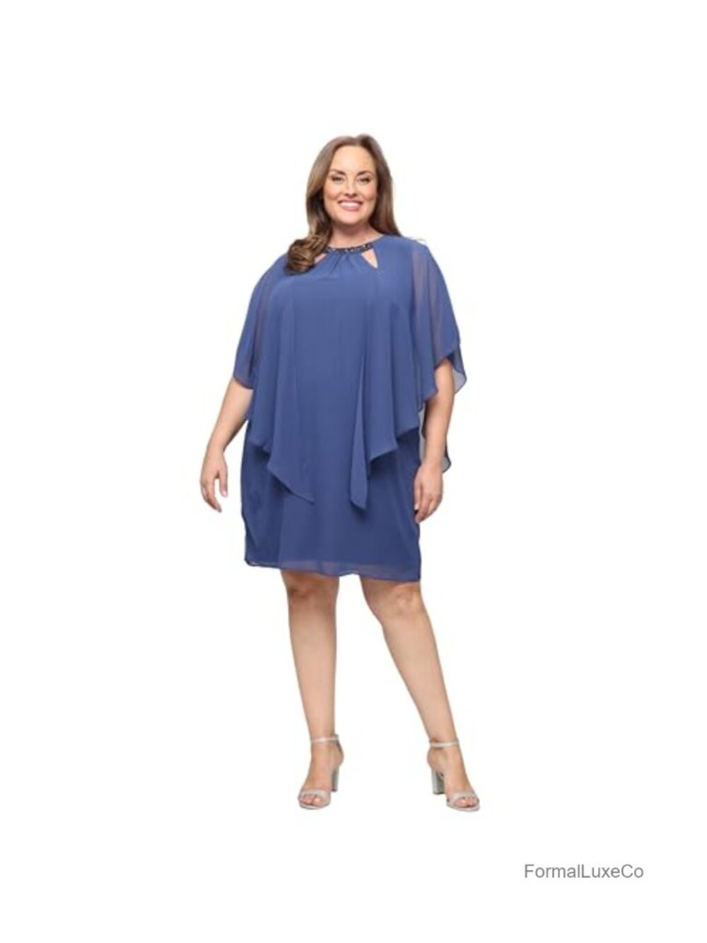 S.L. Fashions Women's Capelet Cascade Sleeve Beaded Cutout Neckline Chiffon